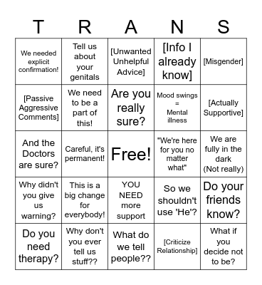 Trying To Be An Ally Bingo Card
