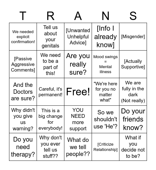 Trying To Be An Ally Bingo Card