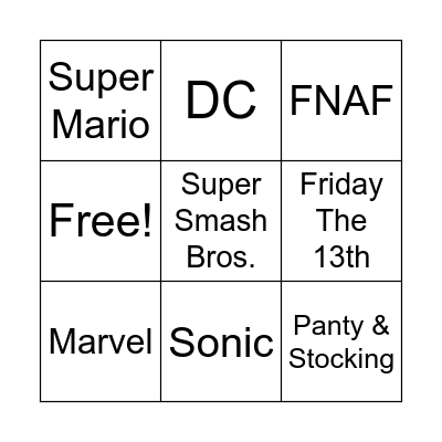 Fandom Bingo Card