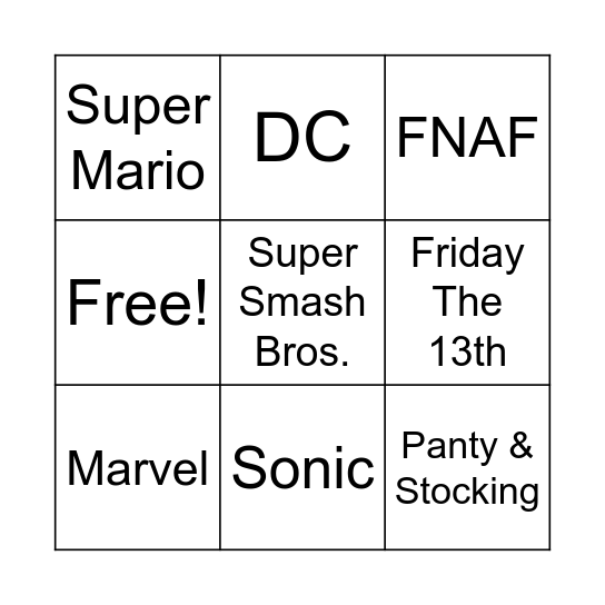 Fandom Bingo Card