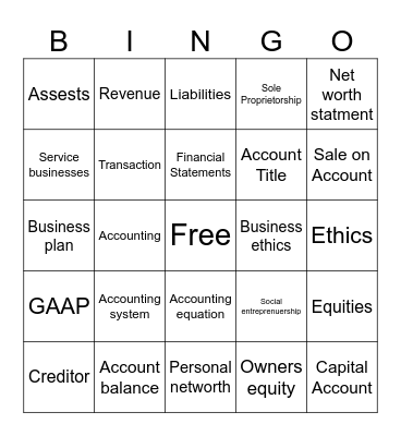 Accounting Terminology Bingo Card