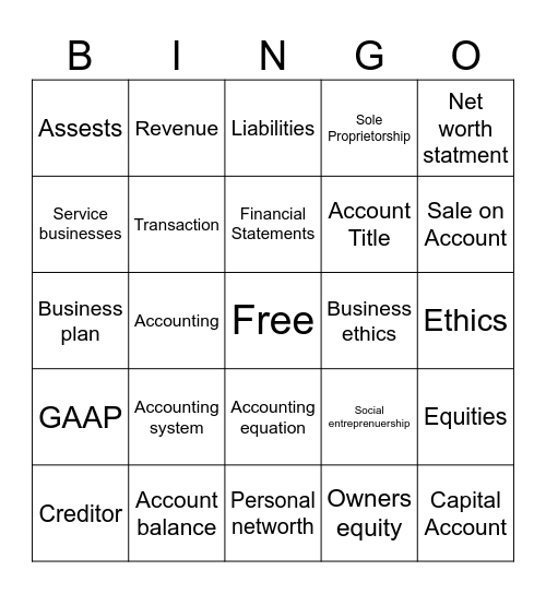 Accounting Terminology Bingo Card