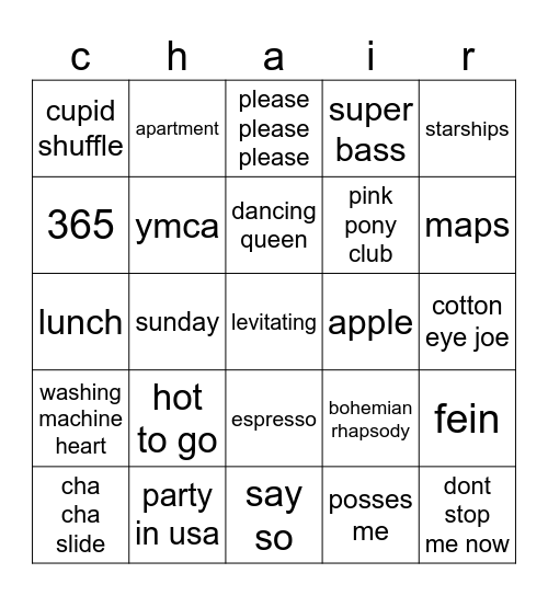 chairty ball Bingo Card