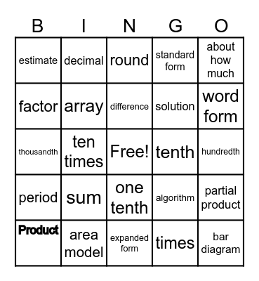 MATH VOCABULARY Bingo Card
