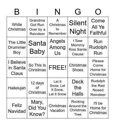 Christmas Carols Name That Tune Bingo Card
