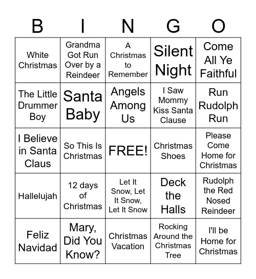 Christmas Carols Name That Tune Bingo Card