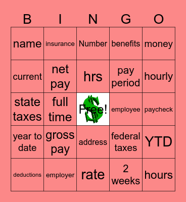 reading a pay stub Bingo Card