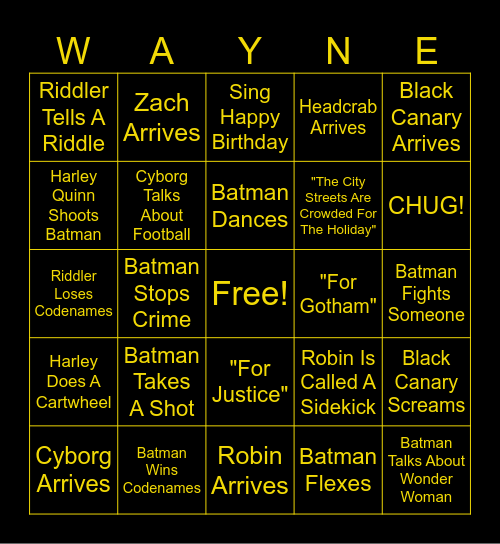 BATMAN BIRTHDAY! Bingo Card