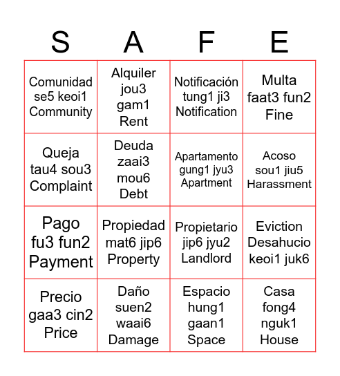 Tenant Rights Loteria Bingo Card