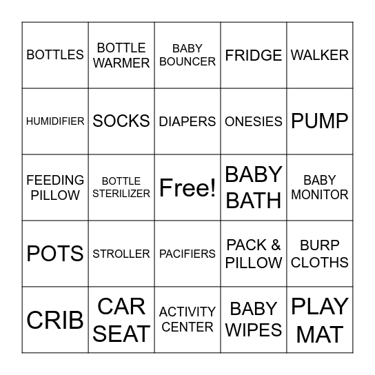 BABY GIFT BINGO Card