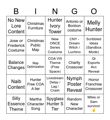 IDV Dec 2024 Livestream Bingo Card