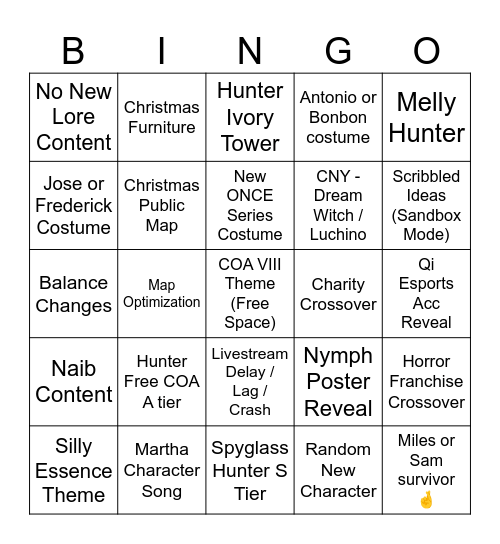 IDV Dec 2024 Livestream Bingo Card