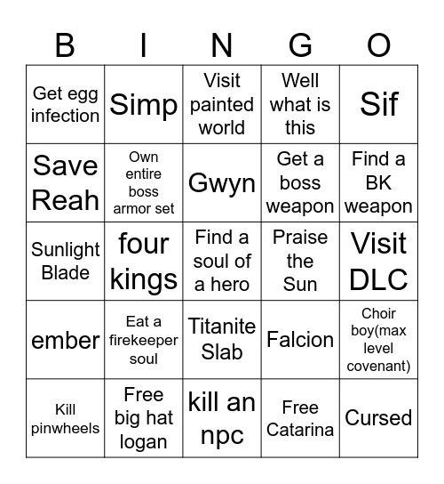 Dark souls 1 challenge Bingo Card