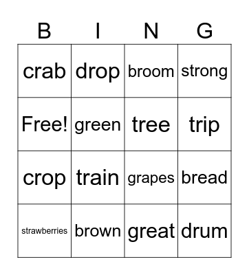 R Blends Bingo Card