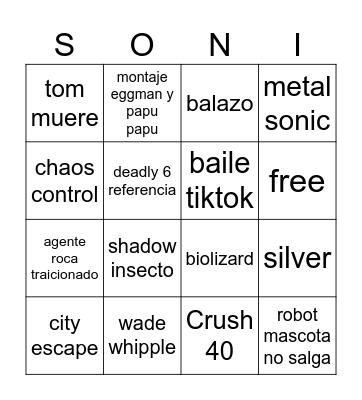 Sonic 3 Bingo Card