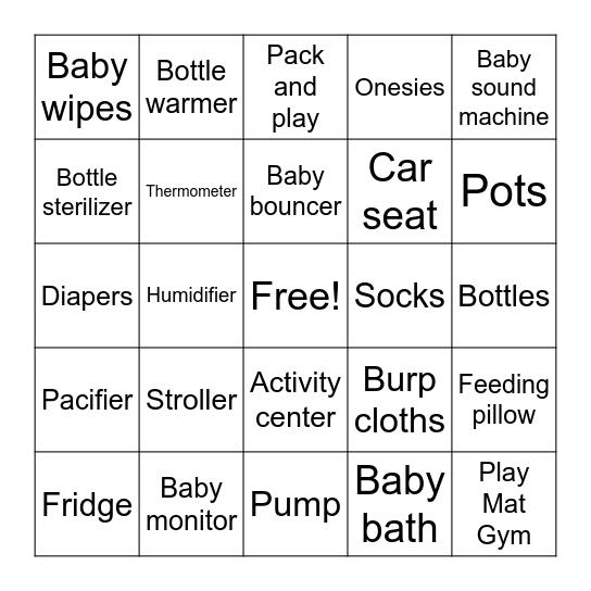 BABY GIFT BINGO Card