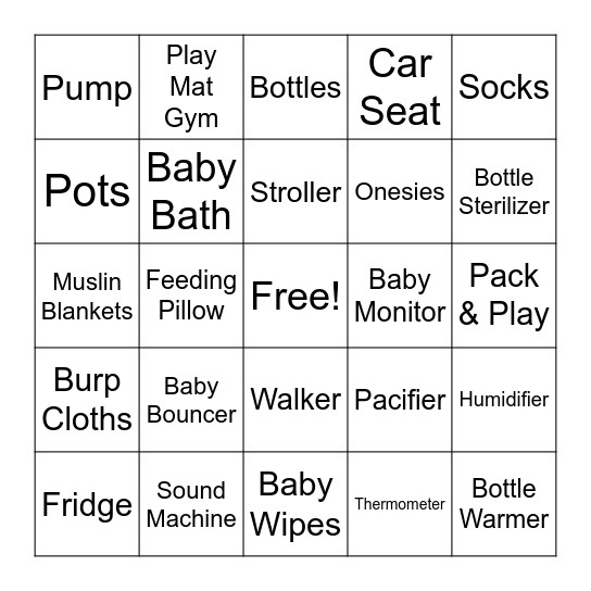 BABY GIFT BINGO Card