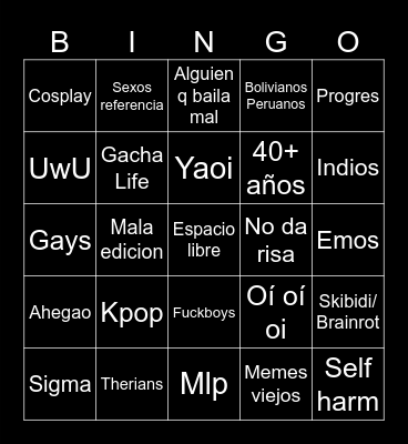 Cringe Bingo Card