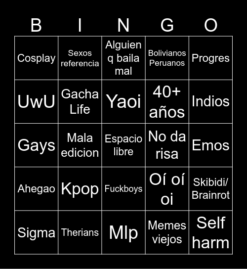 Cringe Bingo Card