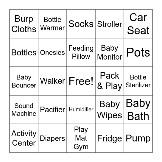 BABY GIFT BINGO Card