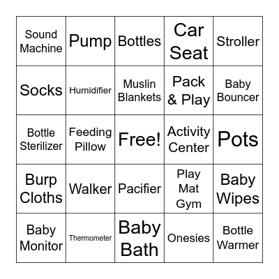 BABY GIFT BINGO Card