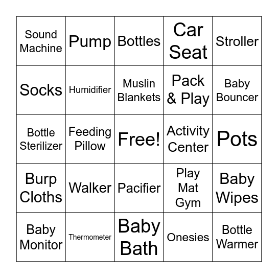 BABY GIFT BINGO Card