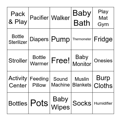 BABY GIFT BINGO Card