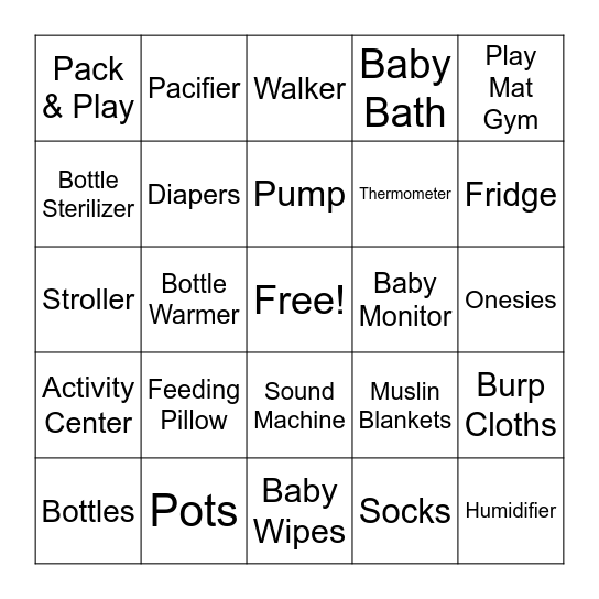 BABY GIFT BINGO Card
