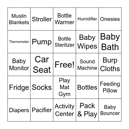 BABY GIFT BINGO Card