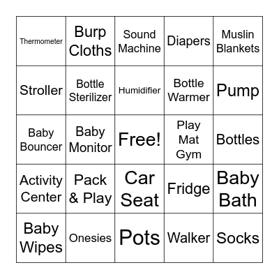BABY GIFT BINGO Card