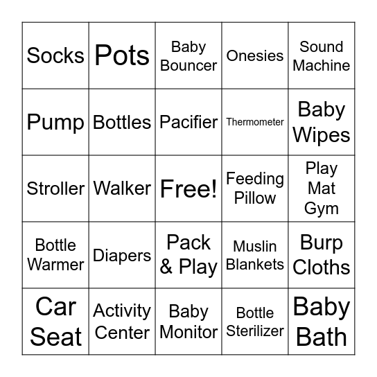 BABY GIFT BINGO Card