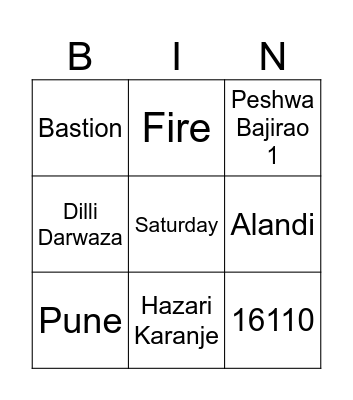 Shaniwar Wada Bingo Card