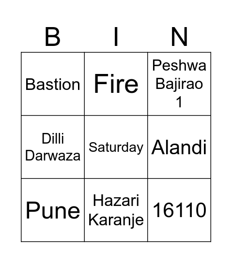 Shaniwar Wada Bingo Card