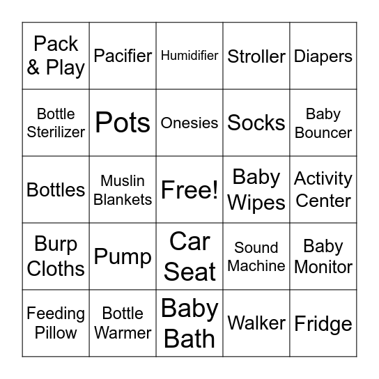 BABY GIFT BINGO Card