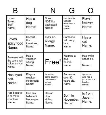 Nanaimo ELL BINGO Card