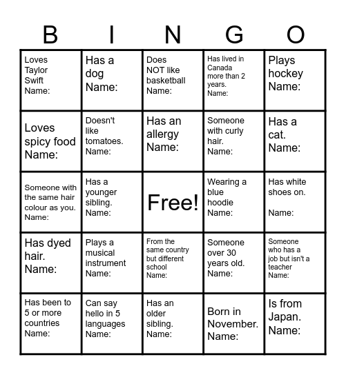 Nanaimo ELL BINGO Card