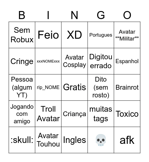 Roblox Avatar Bingo Card