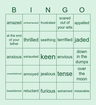 Adjectives - Feelings Bingo Card