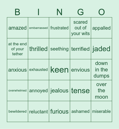 Adjectives - Feelings Bingo Card