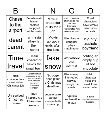 Christmas Hallmark Movie Bingo Card