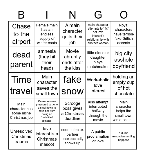 Christmas Hallmark Movie Bingo Card