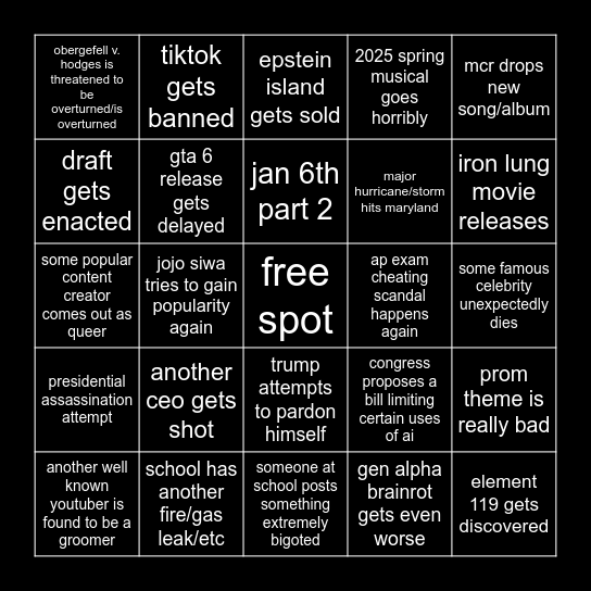 2025 Bingo Card