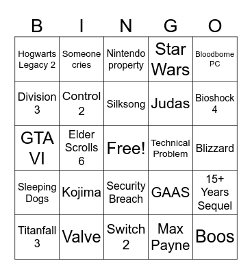 Bingo Card - Summer Game Fest 2025 Bingo Card