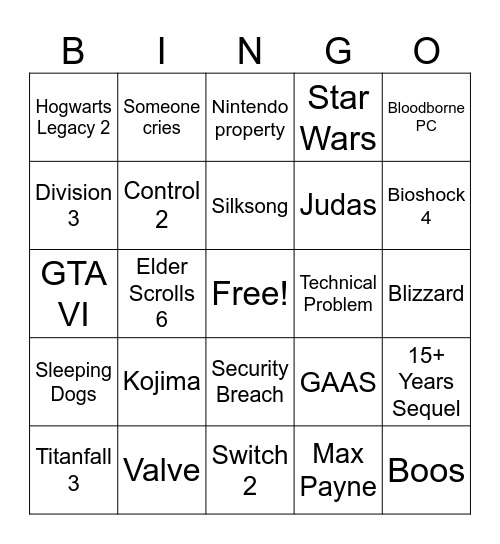 Bingo Card - Summer Game Fest 2025 Bingo Card