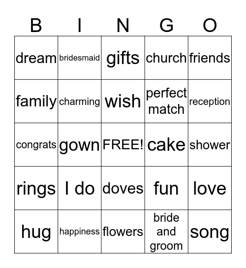 Bridal Shower Bingo Card