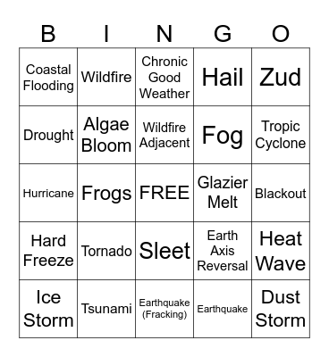San Francisco Extreme Weather Bingo Card