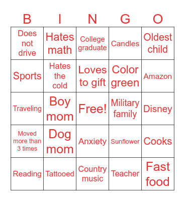 My bingo card Bingo Card