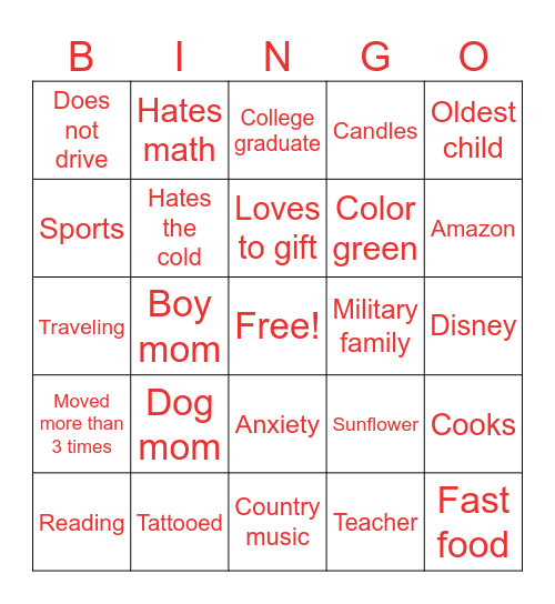 My bingo card Bingo Card
