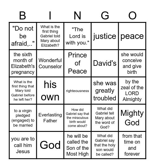 Rejoice in Peace - First Lesson Bingo Card