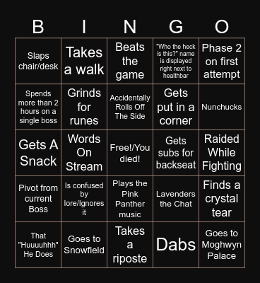 Bobby Ringo Bingo Card